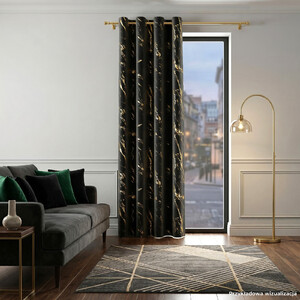 Hotový luxusný záves ZAMAT s krúžkami 140*250 cm farba čierna so zlatou potlačou 