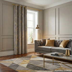 Hotový luxusný záves ZAMAT s krúžkami 140*250 cm farba sivo-béžová so zlatou potlačou 
