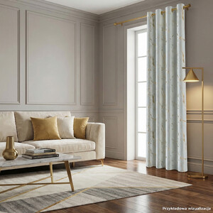 Hotový luxusný záves ZAMAT s krúžkami 140*250 cm farba pastelovo sivá so zlatou potlačou 