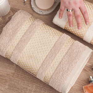 Luxusný uterák 50x90 cm farba béžová so zlatým okrajom